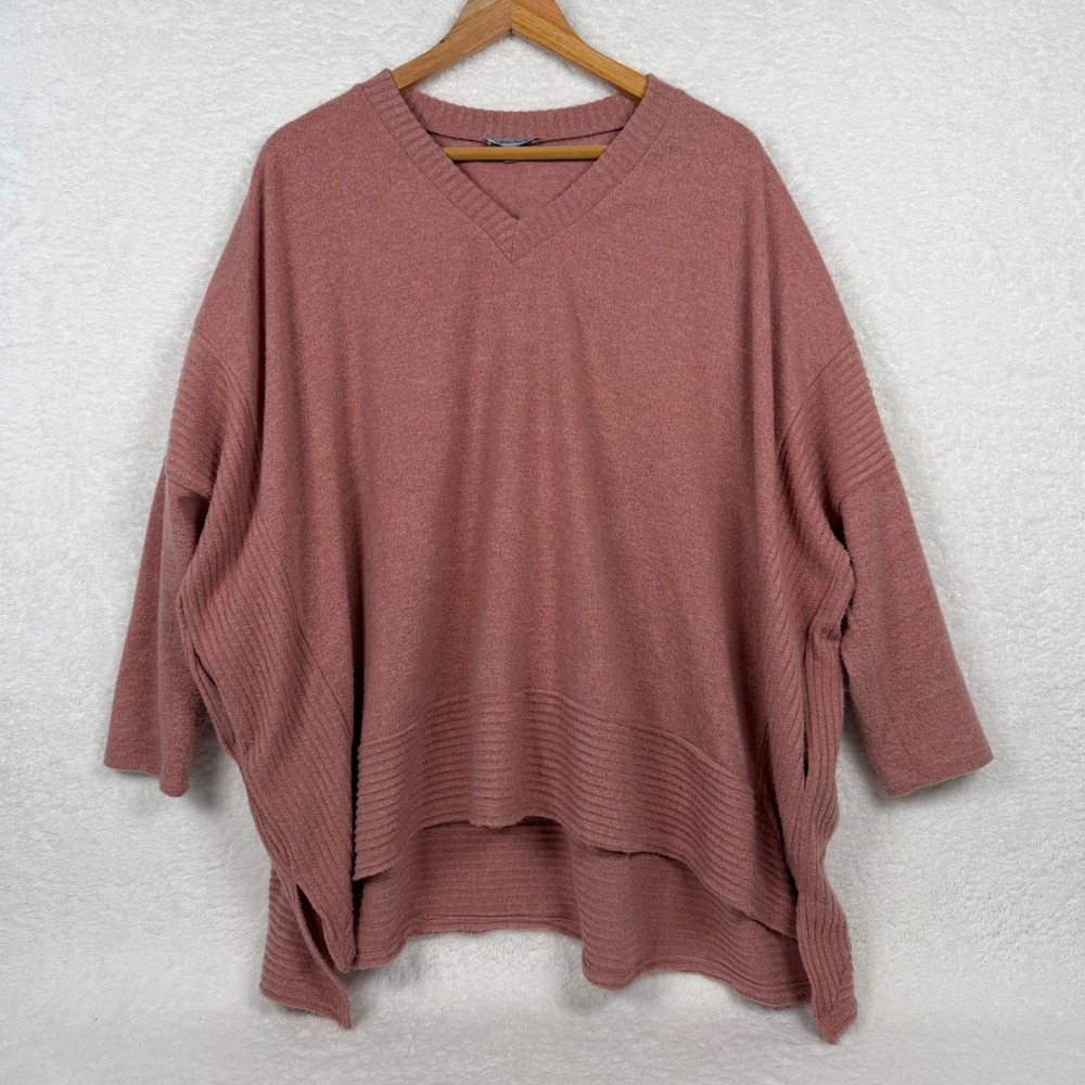 White Birch Pink V Neck Fuzzy Oversized‎ Dolman Sleeve Sweater XL